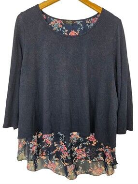 🌸 Deb Layered Floral Hem Tunic Top | Women's XL | Boho Cottagecore Casual